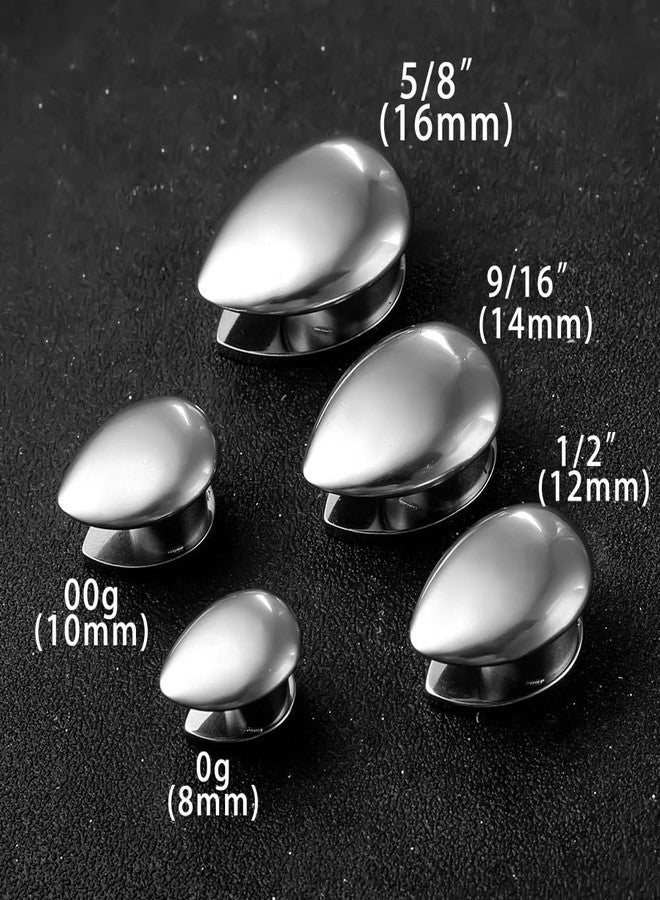 Earblity 1 Pair Cute gauges like teardrop 1/2'' (12mm) Ear Tunnels Plugs 316 Stainless Steel Silver Ear Gauges Weight Saddle Plugs Hypoallergenic expander Piercing Body Jewelry - Image 2